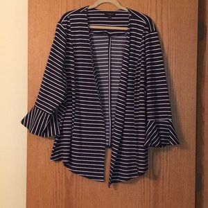Navy with white stripes over piece.